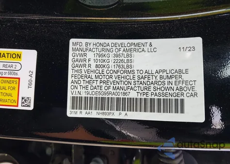 2024 Acura Integra Type S z USA, uszkodzony, nr VIN 19UDE5G95RA001867